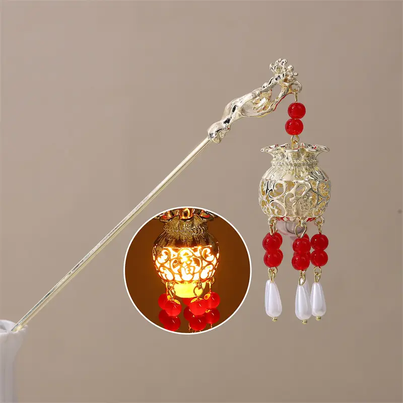 Guofeng Retro Luminous Hairpin with Red Tassels - Image 12