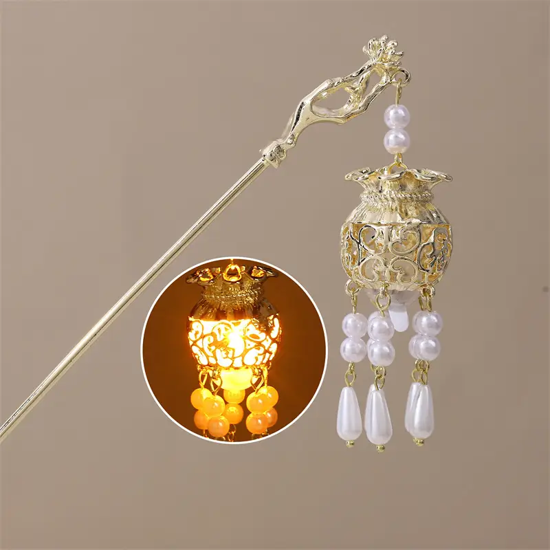 Guofeng Retro Luminous Hairpin with Red Tassels - Image 13