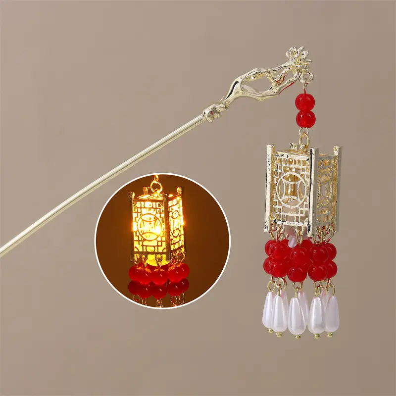 Guofeng Retro Luminous Hairpin with Red Tassels - Image 16