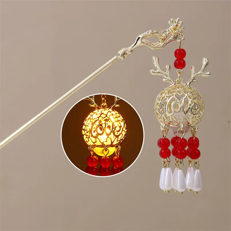 Guofeng Retro Luminous Hairpin with Red Tassels - Image 18