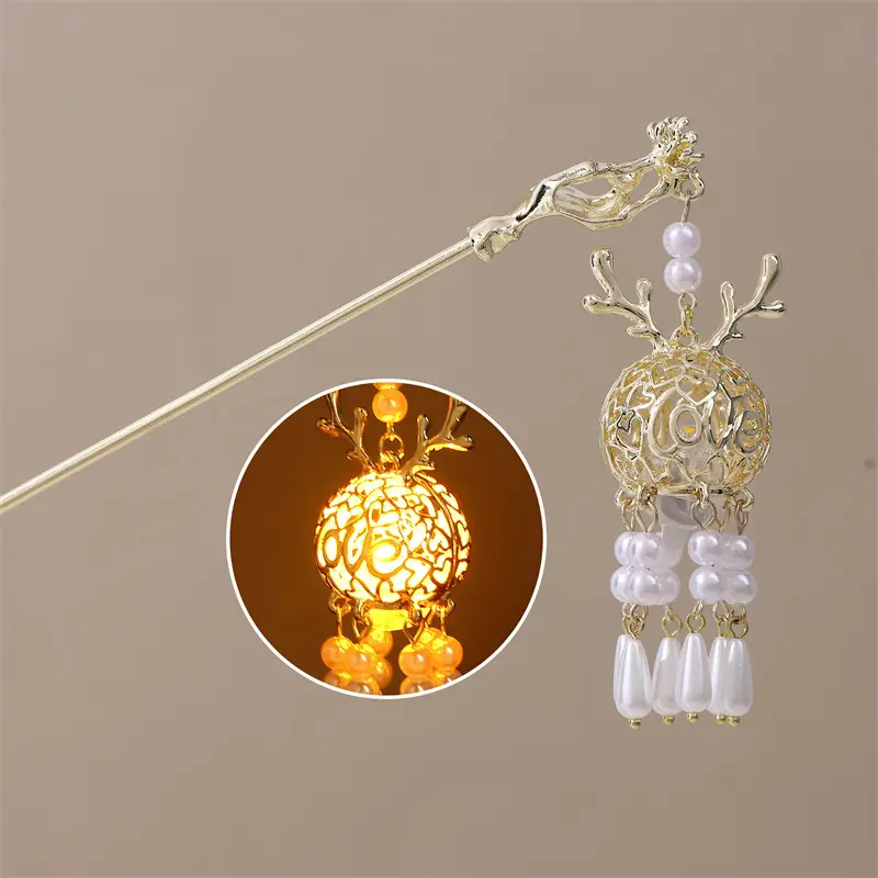 Guofeng Retro Luminous Hairpin with Red Tassels - Image 19