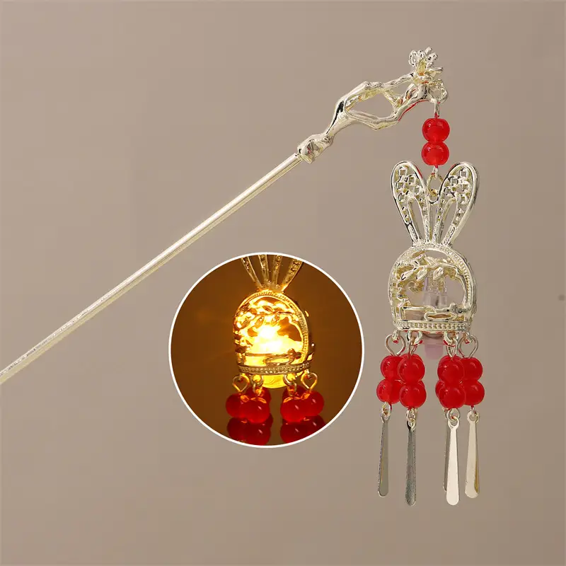 Guofeng Retro Luminous Hairpin with Red Tassels - Image 20
