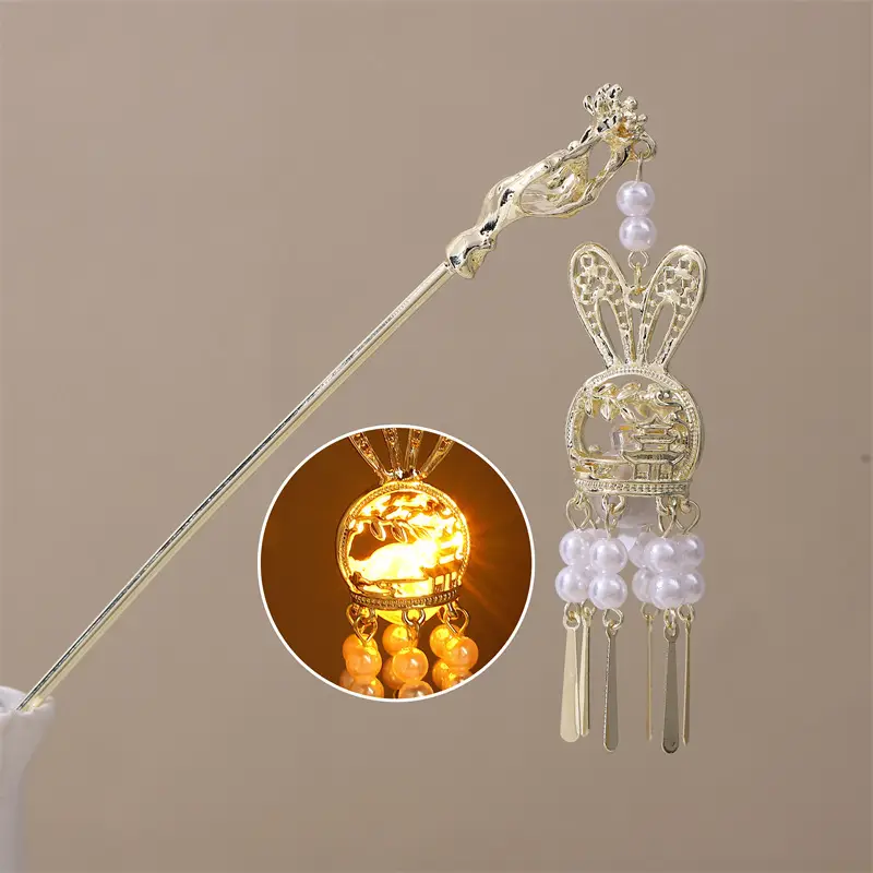 Guofeng Retro Luminous Hairpin with Red Tassels - Image 21