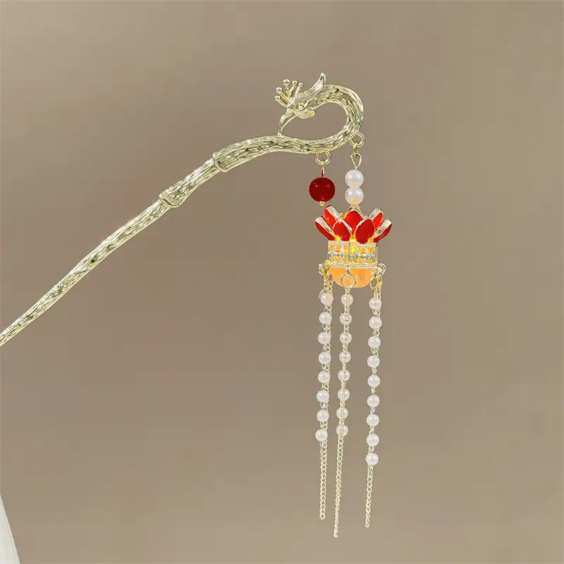 Guofeng Retro Luminous Hairpin with Red Tassels - Image 23