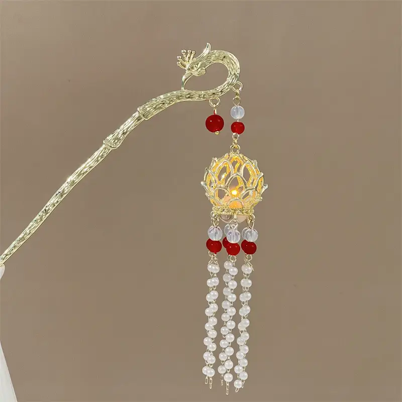 Guofeng Retro Luminous Hairpin with Red Tassels - Image 26