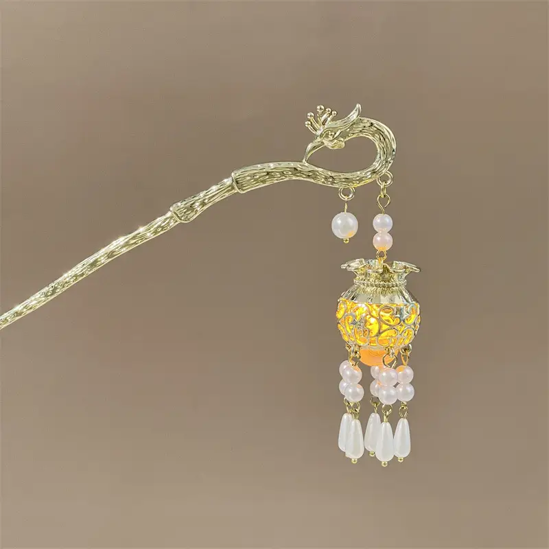 Guofeng Retro Luminous Hairpin with Red Tassels - Image 32