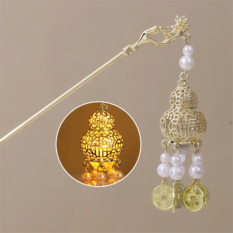 Guofeng Retro Luminous Hairpin with Red Tassels - Image 5