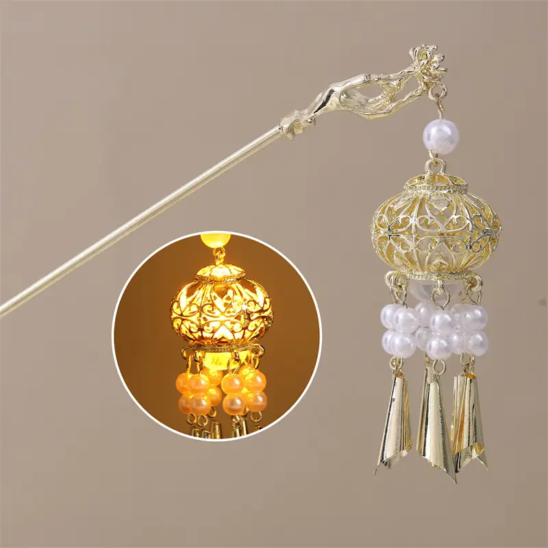 Guofeng Retro Luminous Hairpin with Red Tassels - Image 7