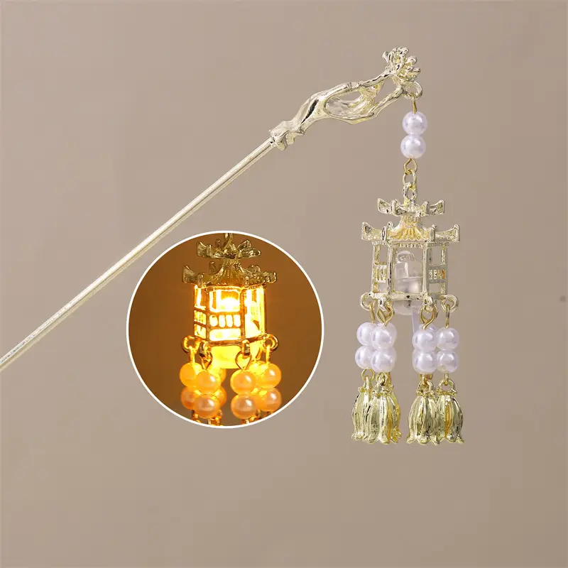Guofeng Retro Luminous Hairpin with Red Tassels - Image 9