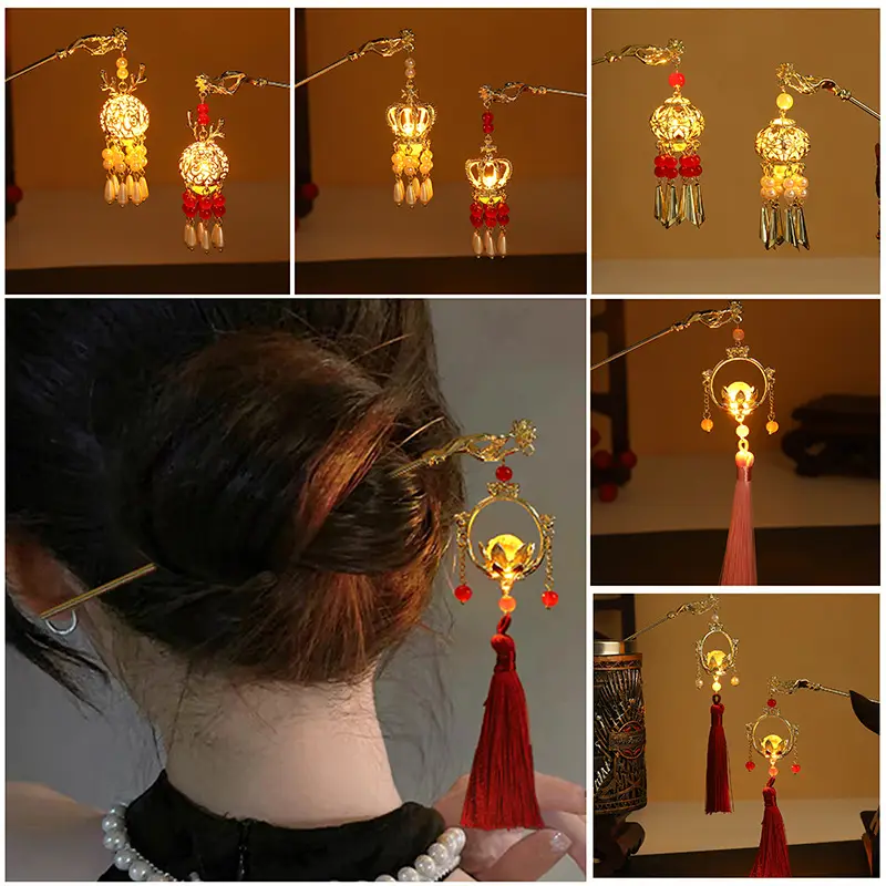 Guofeng Retro Luminous Hairpin with Rabbit Tassel - Image 35