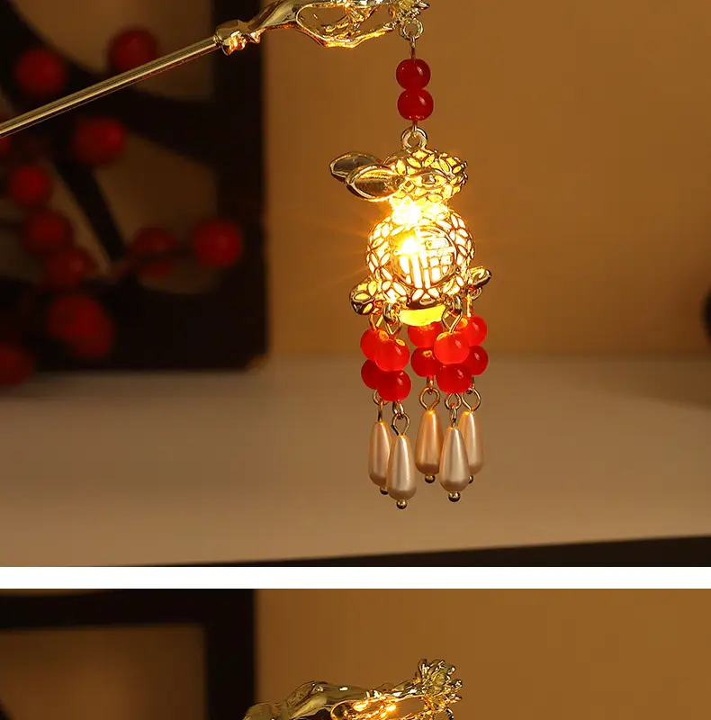 Guofeng Retro Luminous Hairpin with Rabbit Tassel — feature 14