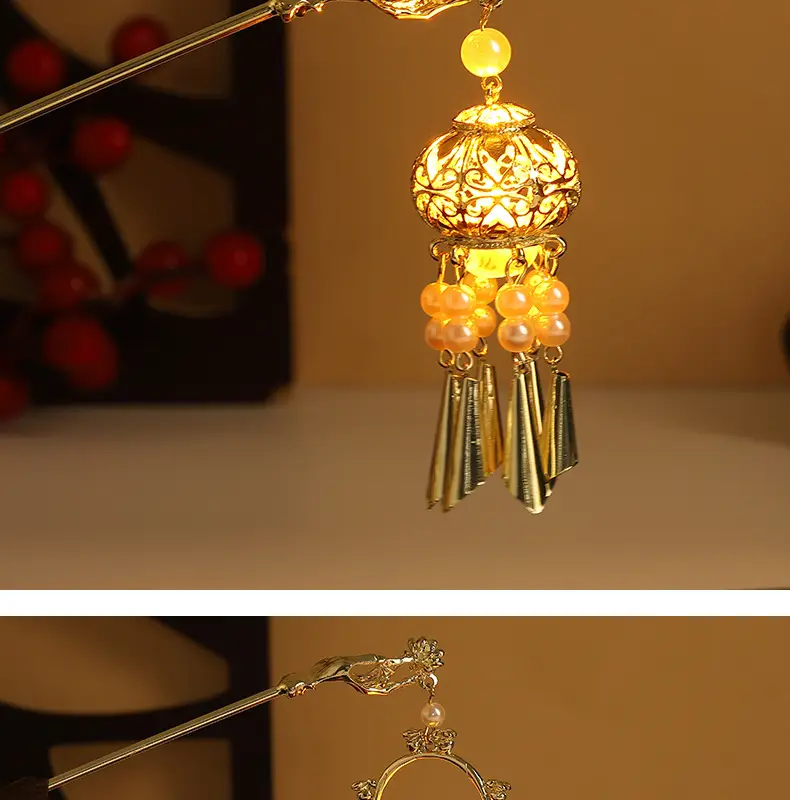 Guofeng Retro Luminous Hairpin with Rabbit Tassel — feature 15