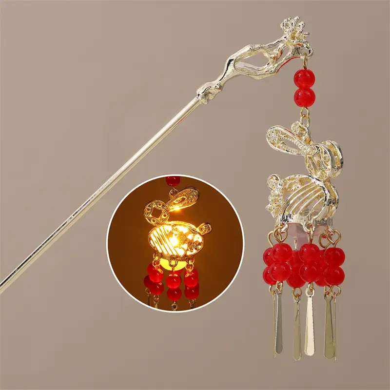 Guofeng Retro Luminous Hairpin with Rabbit Tassel - Image 22