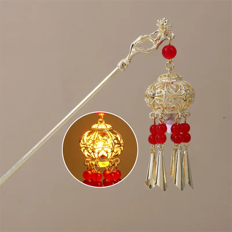 Guofeng Retro Luminous Hairpin with Rabbit Tassel - Image 6