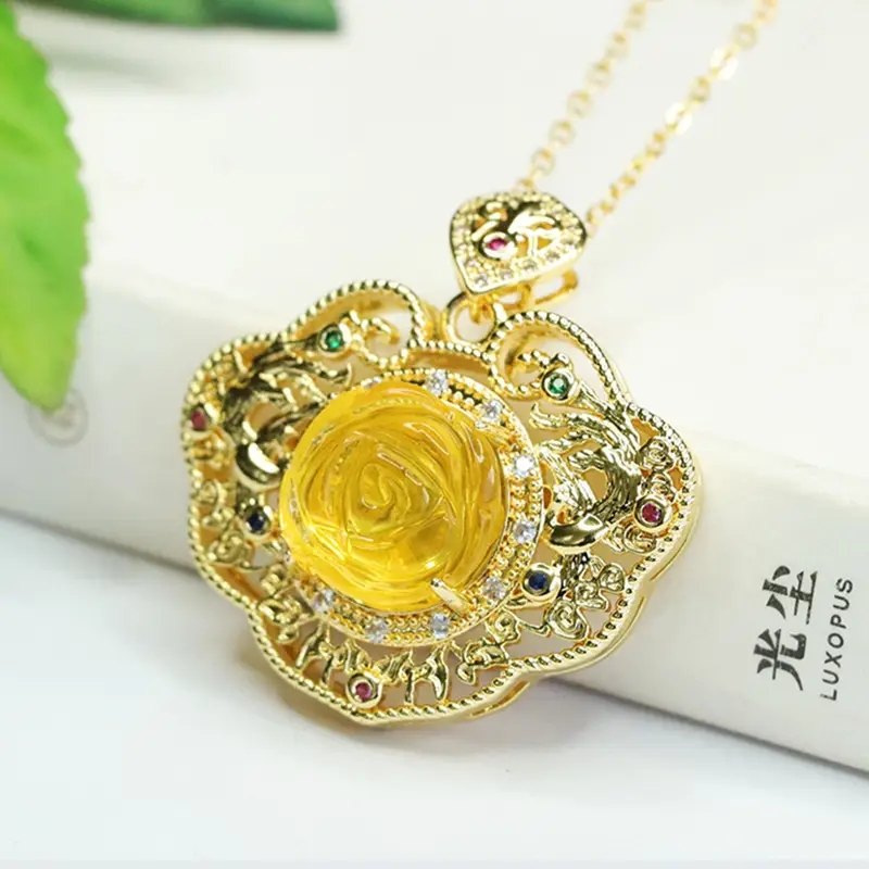 Aiyu Gold Rose Pendant Necklace for Women - Image 3
