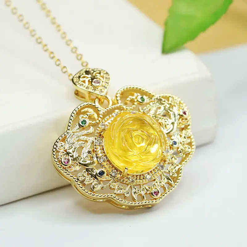 Aiyu Gold Rose Pendant Necklace for Women - Image 4