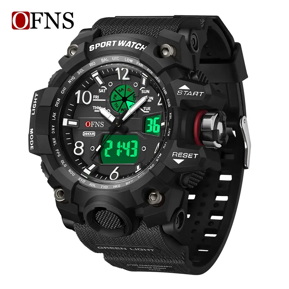 Ofns Sports Men's White Dual Display Watch