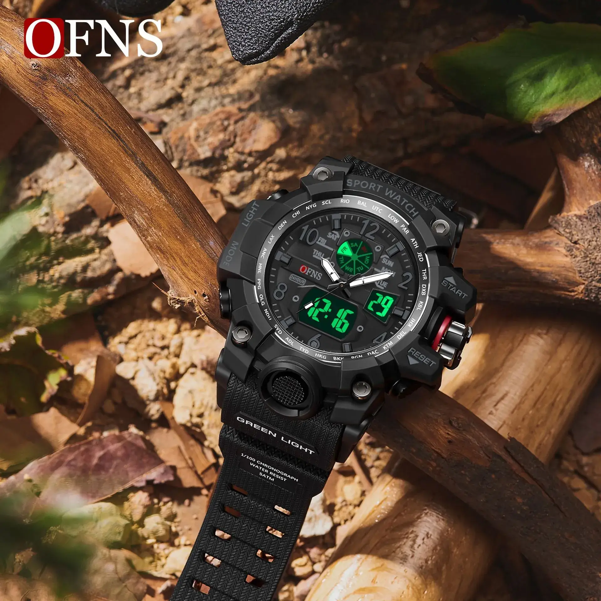Ofns Sports Men's White Dual Display Watch