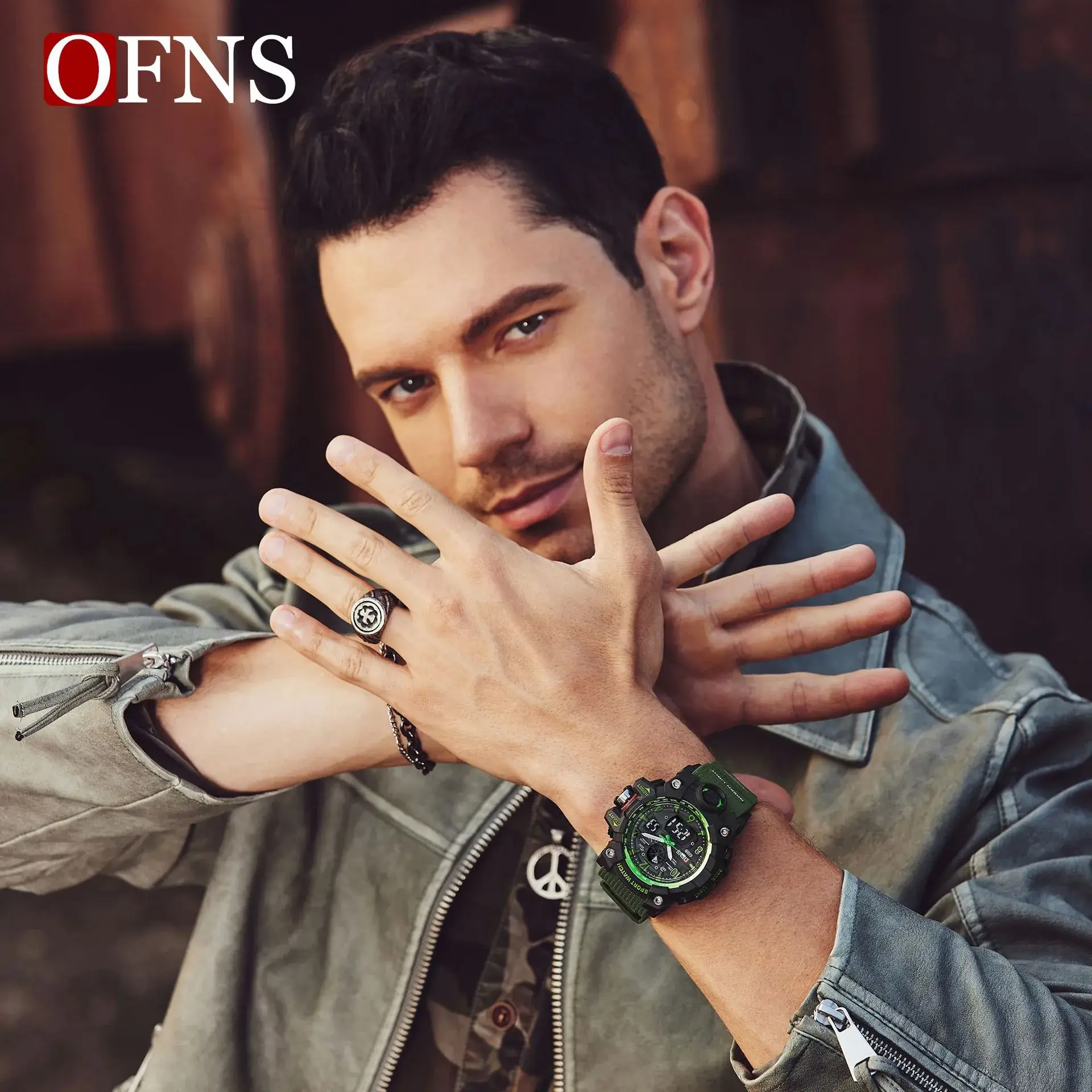 Ofns Sports Men's White Dual Display Watch