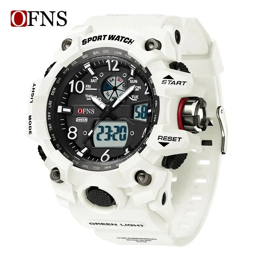 Ofns Sports Men's White Dual Display Watch