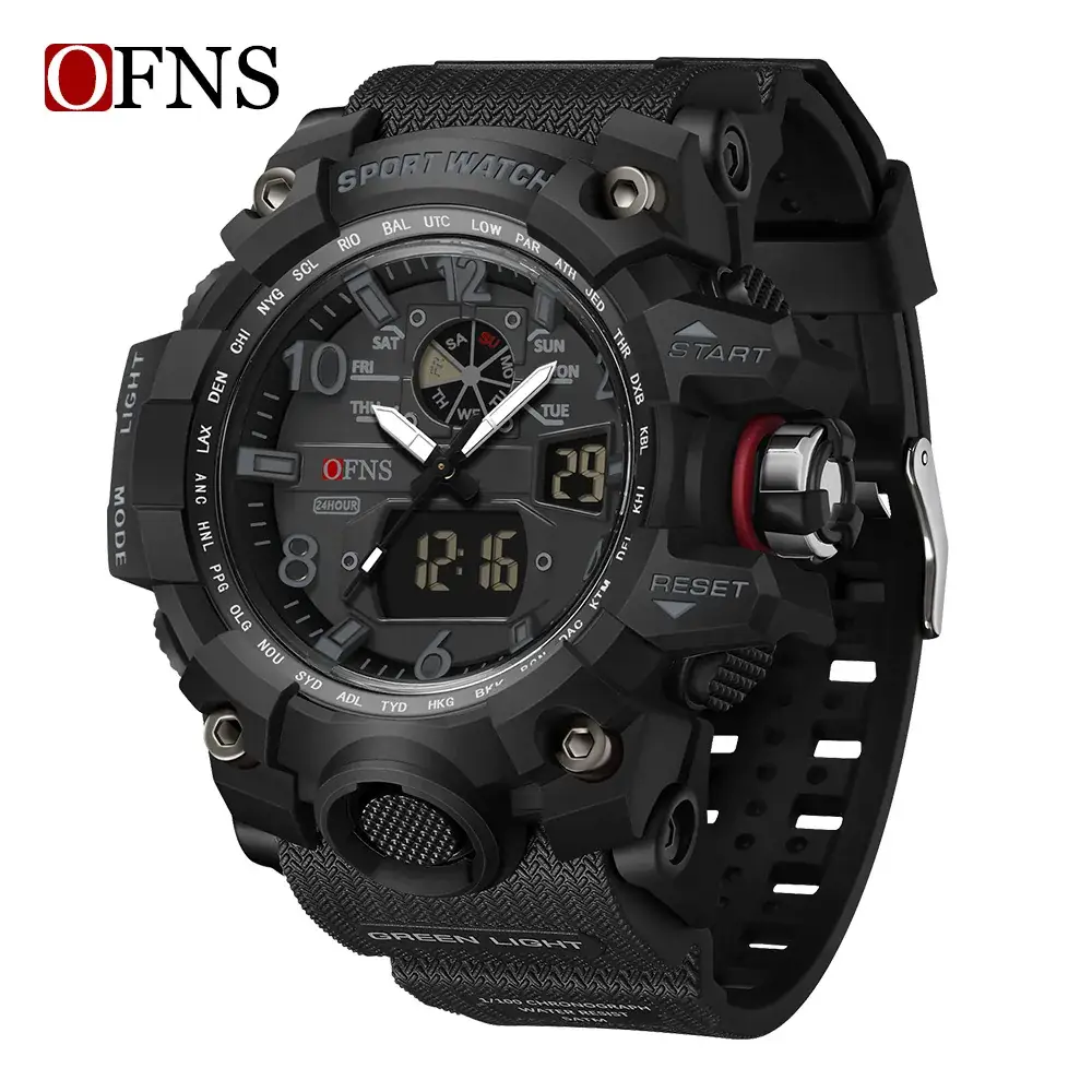 Ofns Sports Men's White Dual Display Watch