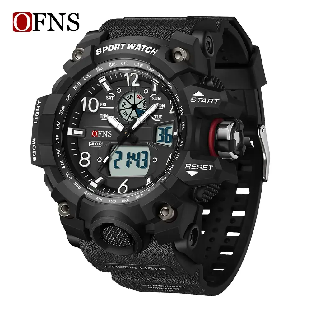 Ofns Sports Men's White Dual Display Watch