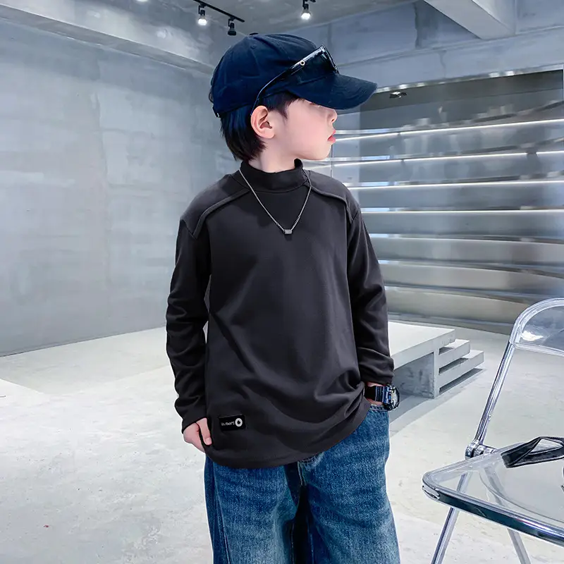Boys Half-Turtleneck Winter T-Shirt Olive Green - Image 5