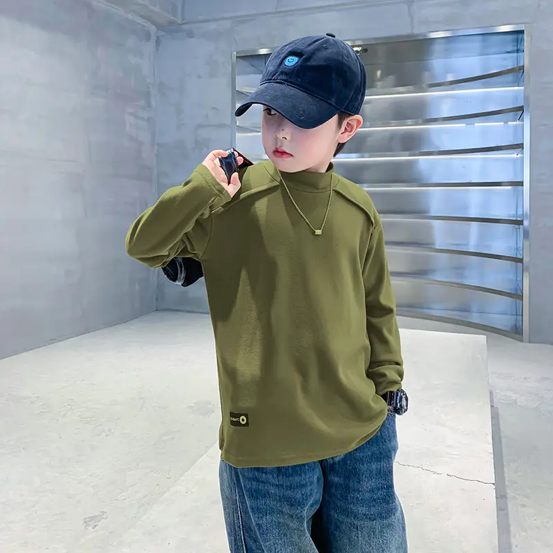 Boys Half-Turtleneck Winter T-Shirt Olive Green - Image 8
