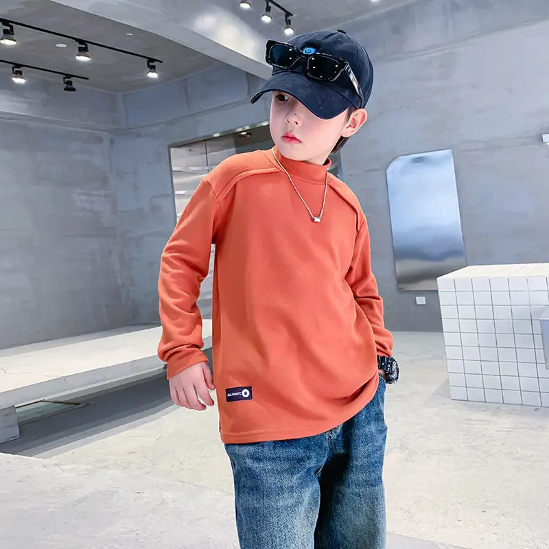 Boys Half-Turtleneck Winter T-Shirt Olive Green - Image 4
