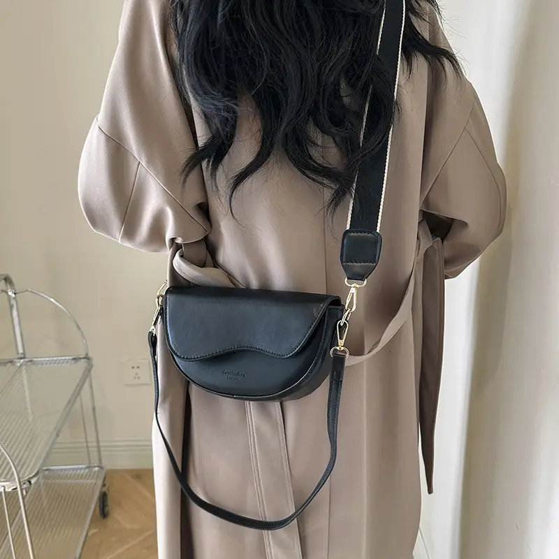 Black Textured Crossbody Bag for Women Winter Casual - Image 6
