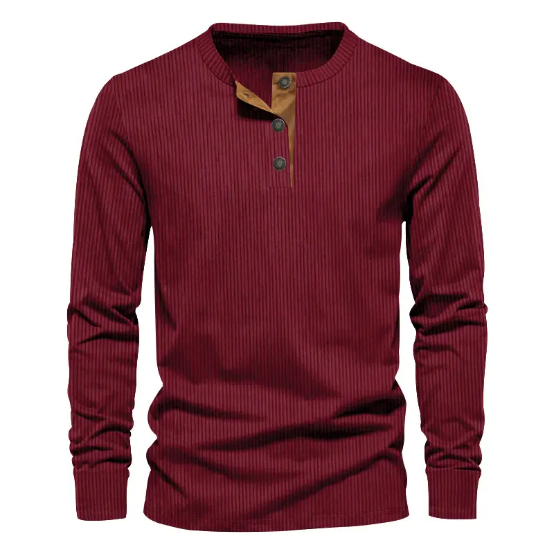 Men's Maroon Corduroy Long Sleeve T-Shirt — feature 12