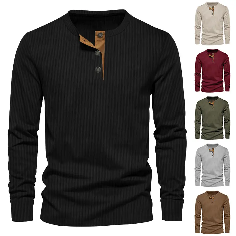 Men's Maroon Corduroy Long Sleeve T-Shirt — feature 4
