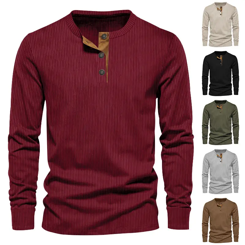 Men's Maroon Corduroy Long Sleeve T-Shirt — feature 6