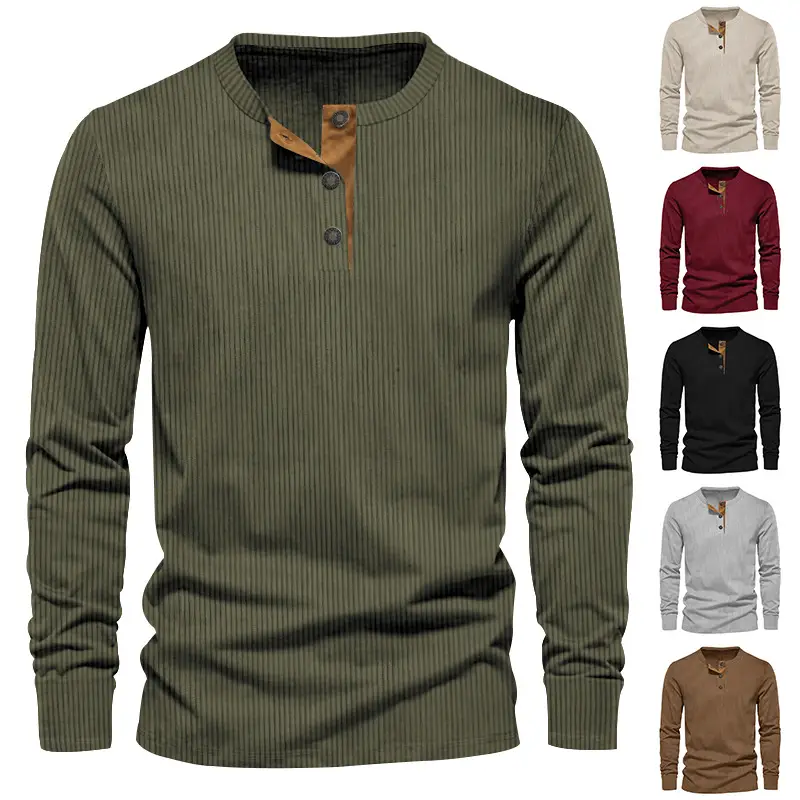 Men's Maroon Corduroy Long Sleeve T-Shirt — feature 7