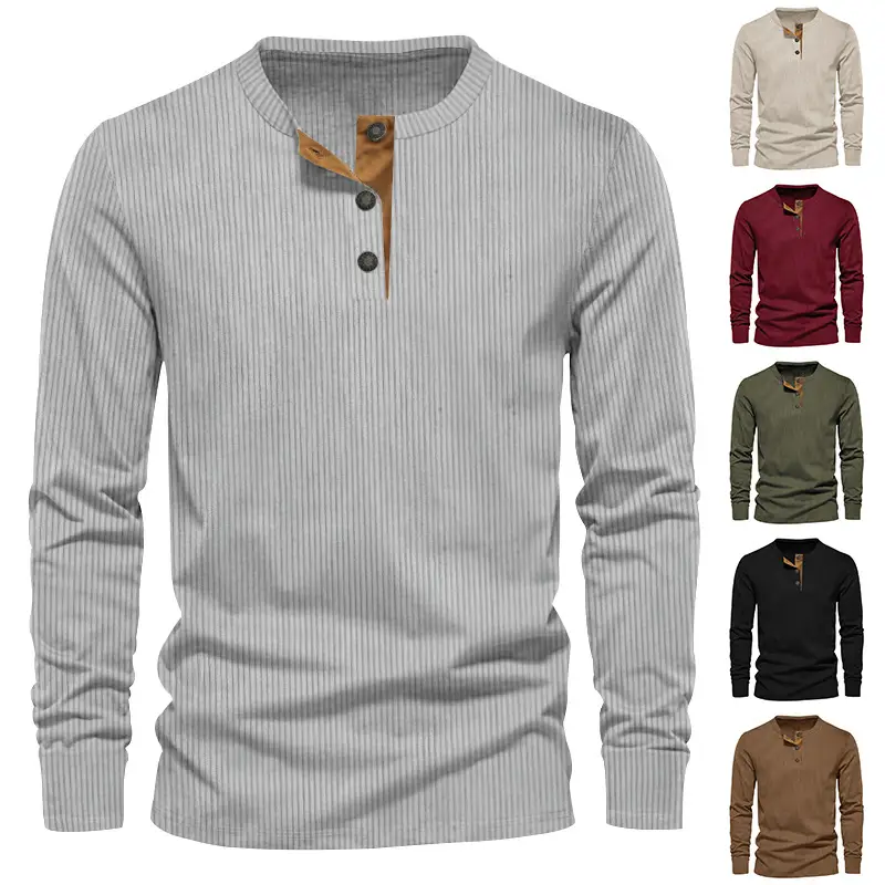 Men's Maroon Corduroy Long Sleeve T-Shirt — feature 8