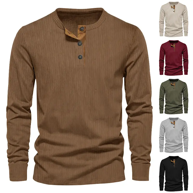 Men's Maroon Corduroy Long Sleeve T-Shirt — feature 9