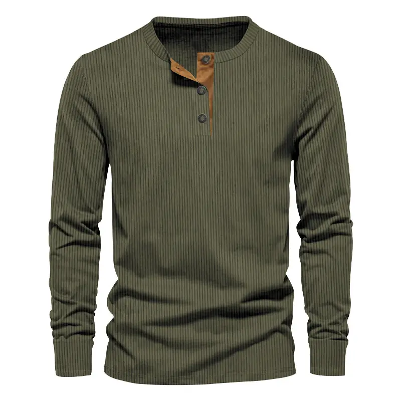 Men's Maroon Corduroy Long Sleeve T-Shirt - Image 3
