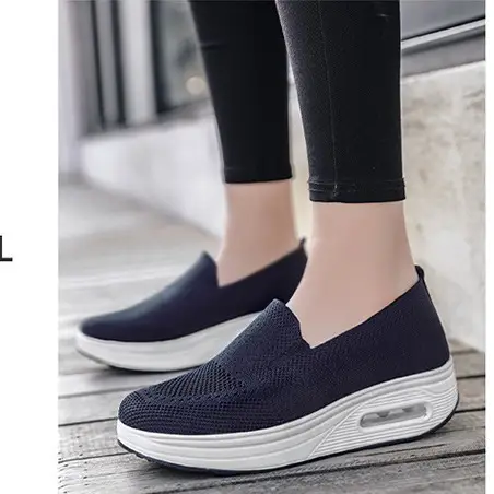 Women's Shoes Slip-on Lazy Casual Thick-soled Air Cushion Sports Rocking Shoes Cross-border Flying Weaving Women's sneaker