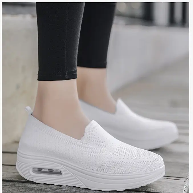 Women's Shoes Slip-on Lazy Casual Thick-soled Air Cushion Sports Rocking Shoes Cross-border Flying Weaving Women's sneaker