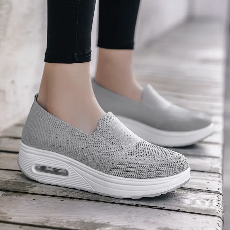 Women's Shoes Slip-on Lazy Casual Thick-soled Air Cushion Sports Rocking Shoes Cross-border Flying Weaving Women's sneaker