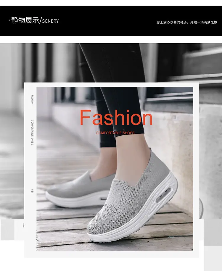 Women's Shoes Slip-on Lazy Casual Thick-soled Air Cushion Sports Rocking Shoes Cross-border Flying Weaving Women's sneaker — feature 14