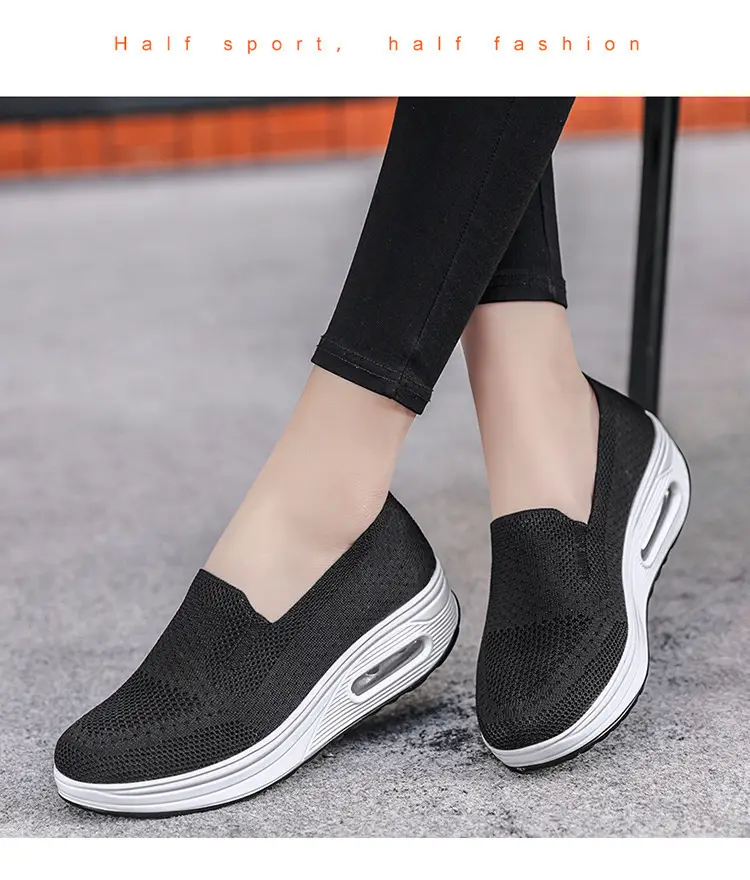 Women's Shoes Slip-on Lazy Casual Thick-soled Air Cushion Sports Rocking Shoes Cross-border Flying Weaving Women's sneaker — feature 19