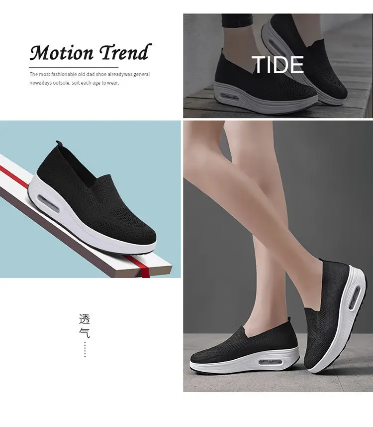 Women's Shoes Slip-on Lazy Casual Thick-soled Air Cushion Sports Rocking Shoes Cross-border Flying Weaving Women's sneaker — feature 20