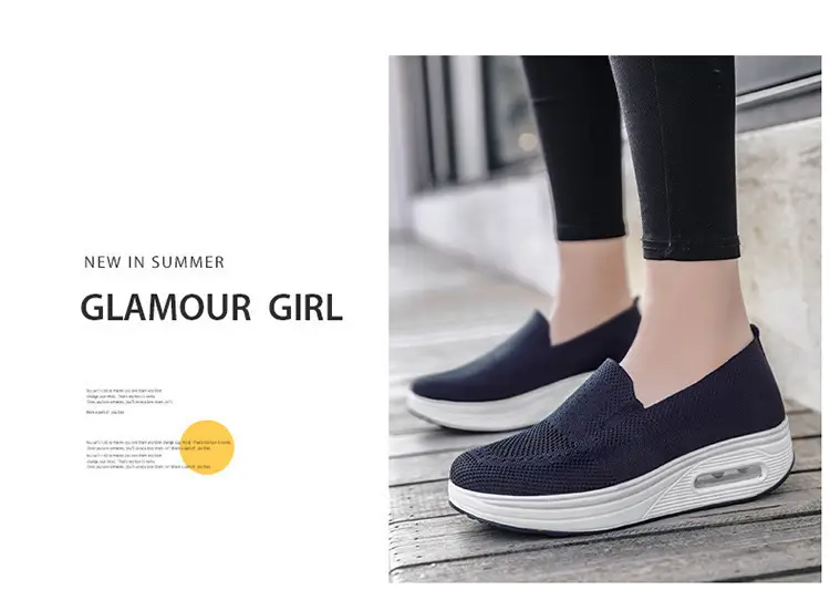 Women's Shoes Slip-on Lazy Casual Thick-soled Air Cushion Sports Rocking Shoes Cross-border Flying Weaving Women's sneaker — feature 23