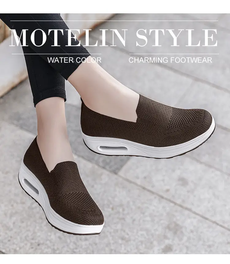 Women's Shoes Slip-on Lazy Casual Thick-soled Air Cushion Sports Rocking Shoes Cross-border Flying Weaving Women's sneaker — feature 4