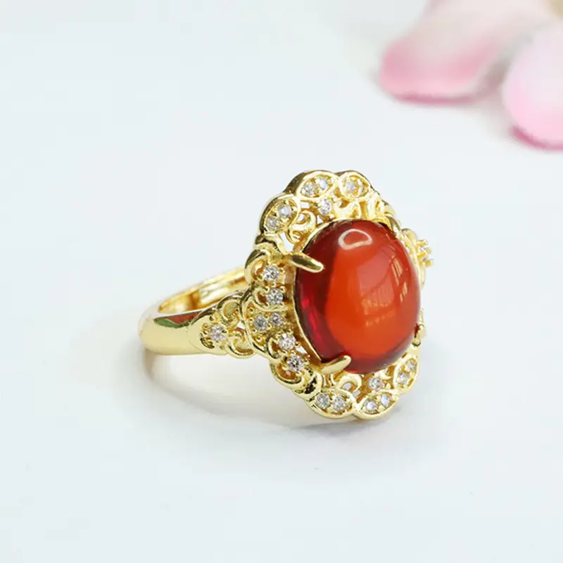 Guan Yu Natural Amber Ring Blood Amber Ring Court Style Jewelry - Image 3
