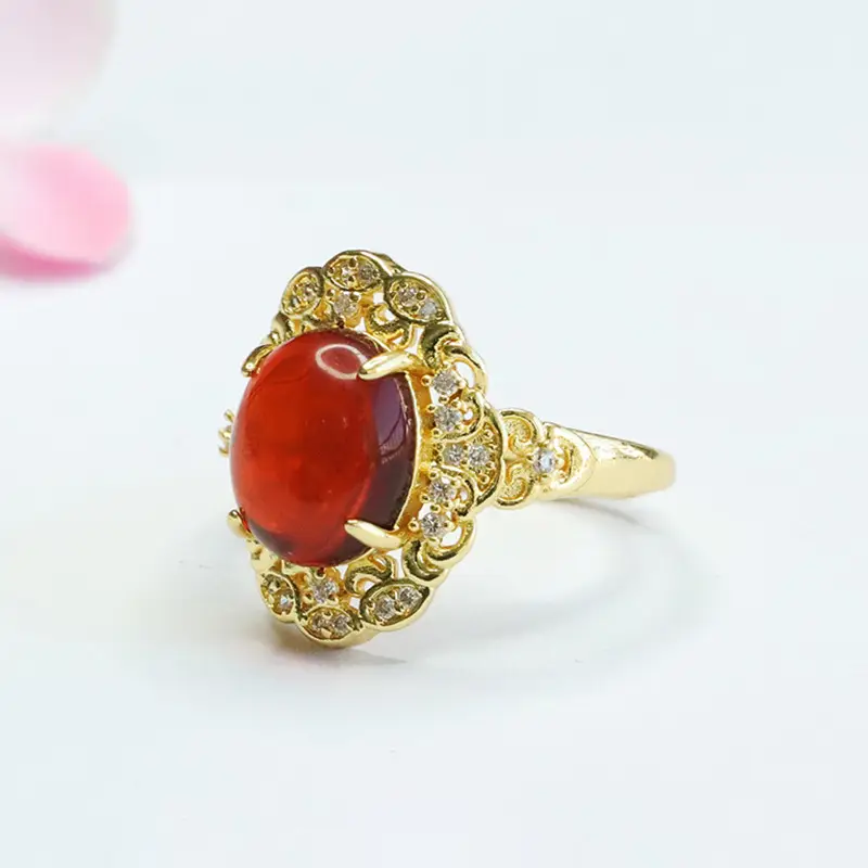 Guan Yu Natural Amber Ring Blood Amber Ring Court Style Jewelry - Image 4