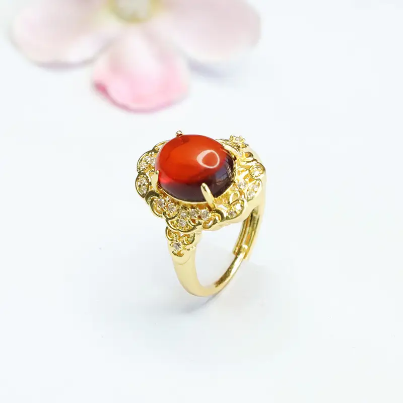 Guan Yu Natural Amber Ring Blood Amber Ring Court Style Jewelry - Image 5