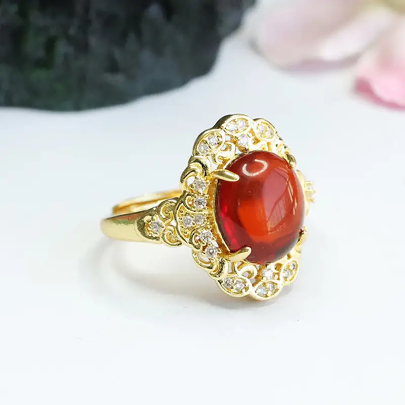Guan Yu Natural Amber Ring Blood Amber Ring Court Style Jewelry — feature 7