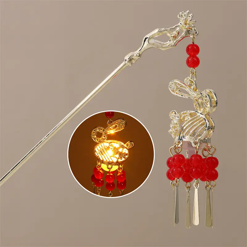 Guofeng Retro Luminous Hairpin with Red Tassels - Image 22